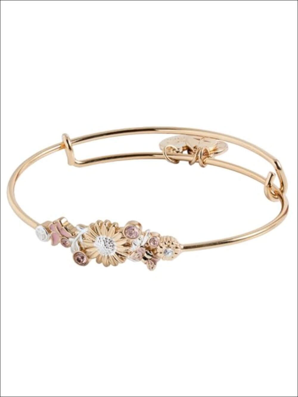 Two-Tone Floral Inline Bangle - Brass Nickel-Free Bracelet Expandable